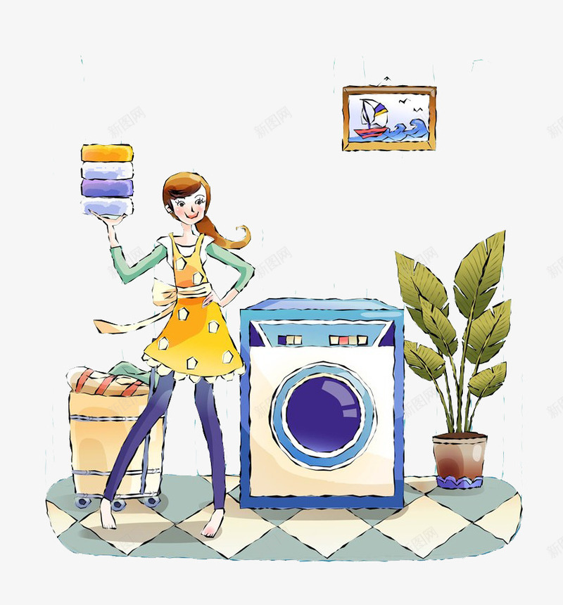 卡通洗衣服png免抠素材_新图网 https://ixintu.com 家庭主妇 洗衣机 清洁 清洗