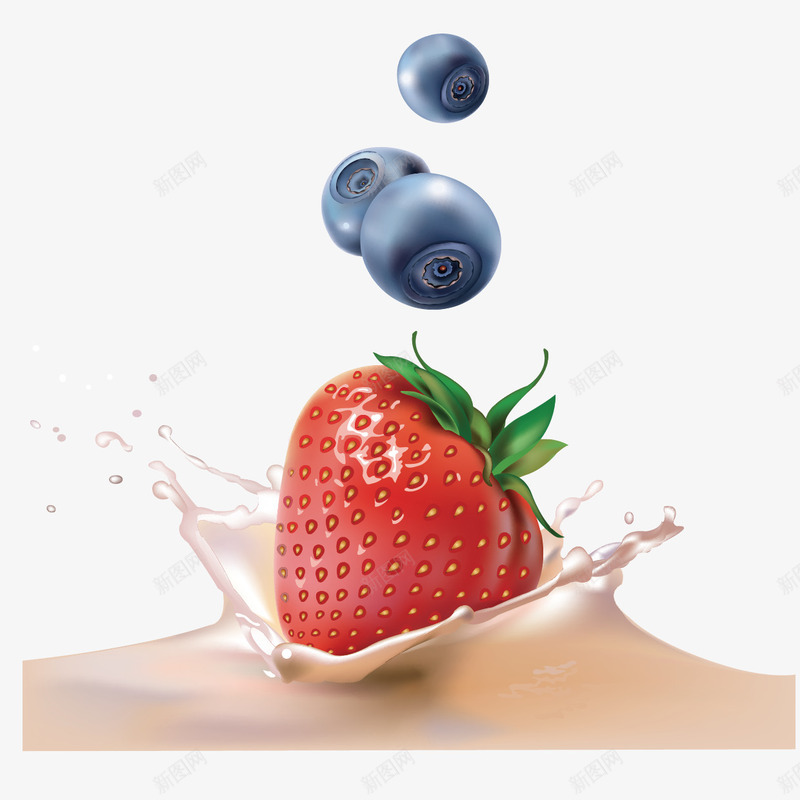 草莓和溅起的牛奶png免抠素材_新图网 https://ixintu.com 创意设计 水果广告 草莓 蓝莓 飞溅的牛奶