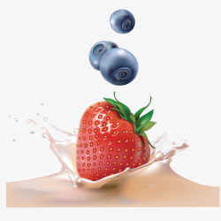 蓝莓广告草莓和溅起的牛奶高清图片