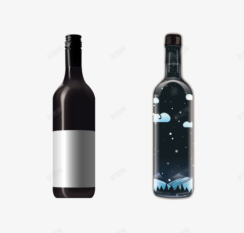 葡萄酒瓶创意psd免抠素材_新图网 https://ixintu.com 星空图案 设计 酒瓶
