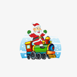 手绘插画圣诞节老人和小火车素材