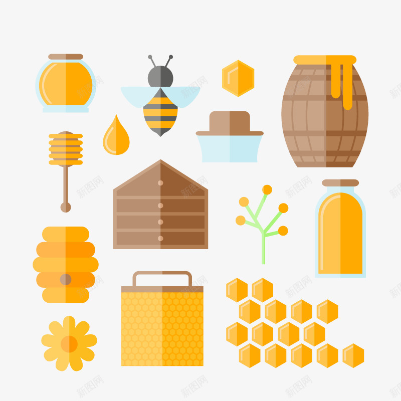 手绘蜂蜜元素png免抠素材_新图网 https://ixintu.com 玻璃罐 甜食 蜂巢 蜂蜜 蜜蜂 食物