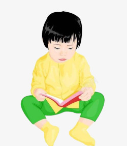 坐着看书的孩子素材