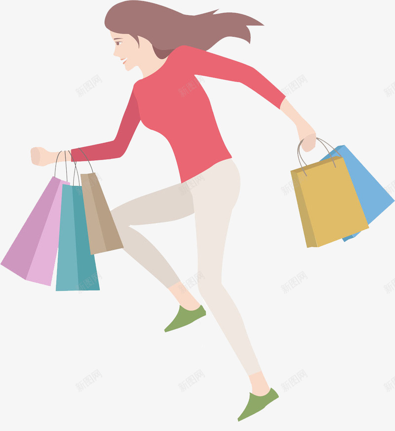手绘疯狂购物的女人图png免抠素材_新图网 https://ixintu.com 奔跑的 女人 插图 漂亮的 疯狂的 购物 购物袋