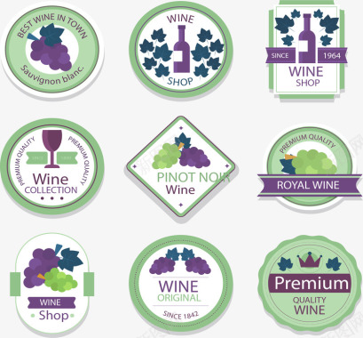 9款创意葡萄酒标签矢量图图标图标