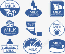 扁平商标蓝色扁平化复古牛奶商标矢量图高清图片