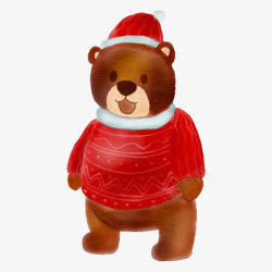 水彩棕熊卡通手绘圣诞小熊高清图片
