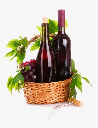 果篮里装着新鲜葡萄和葡萄酒png免抠素材_新图网 https://ixintu.com 果篮 红酒 葡萄 葡萄酒
