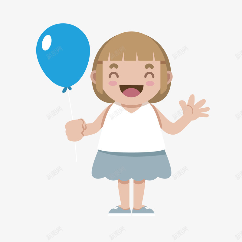 女孩拿着气球png免抠素材_新图网 https://ixintu.com 卡通人物 卡通气球 女孩 女孩拿着气球 快乐女孩 手绘女孩 白衣服女孩 蓝色气球