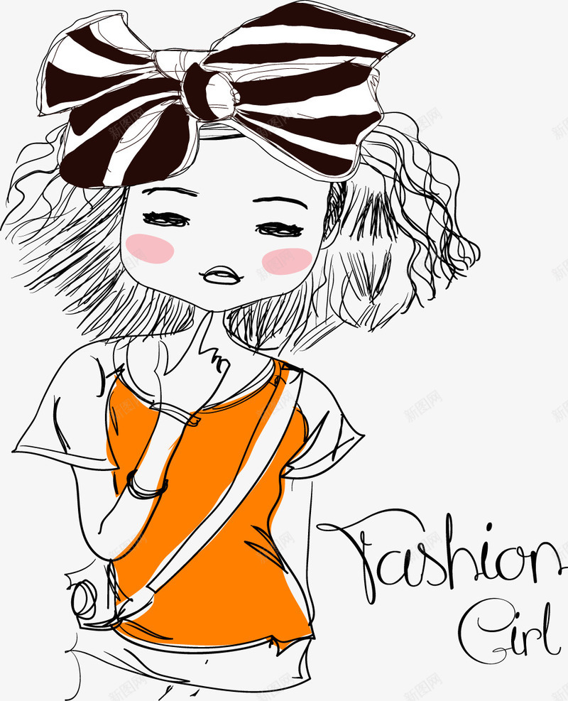 卡通橙色衣服小女孩png免抠素材_新图网 https://ixintu.com T恤图案 可爱 女孩
