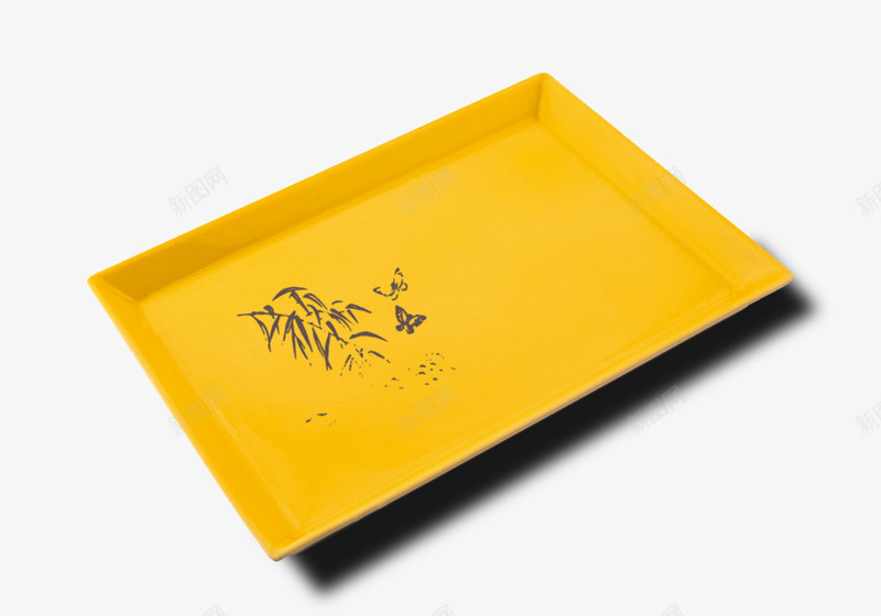 长方形餐盘png免抠素材_新图网 https://ixintu.com 厨房用具 竹叶点缀 长方形餐盘 黄色