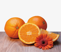 棕色桌子上的橙子花朵装饰素材