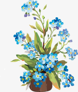 手绘清新蓝色花朵小草素材