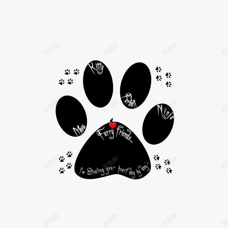 个性猫爪印贴纸png免抠素材_新图网 https://ixintu.com 卡通手绘 手绘猫爪 装饰图案