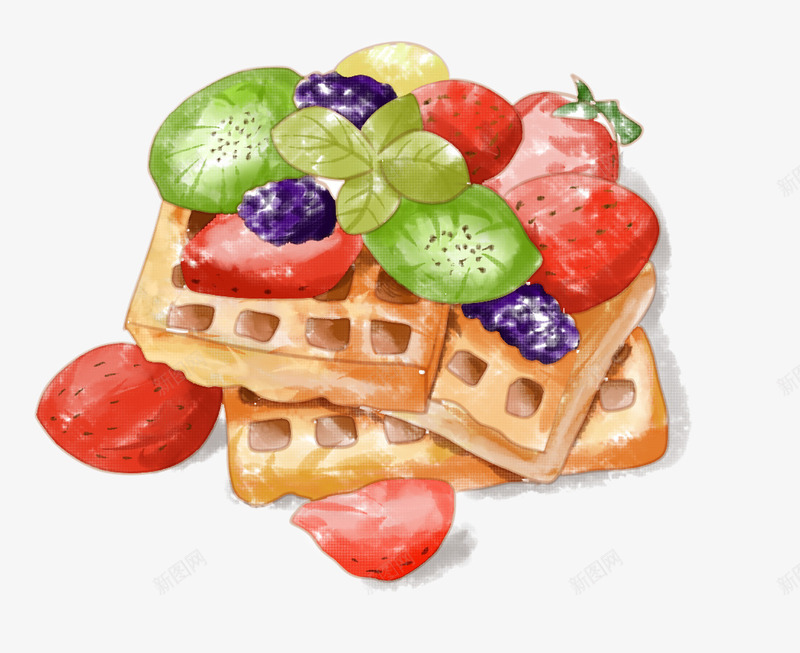 手绘华夫饼零食png免抠素材_新图网 https://ixintu.com waffle 华夫饼 手绘 水果 草莓 葡萄 零食