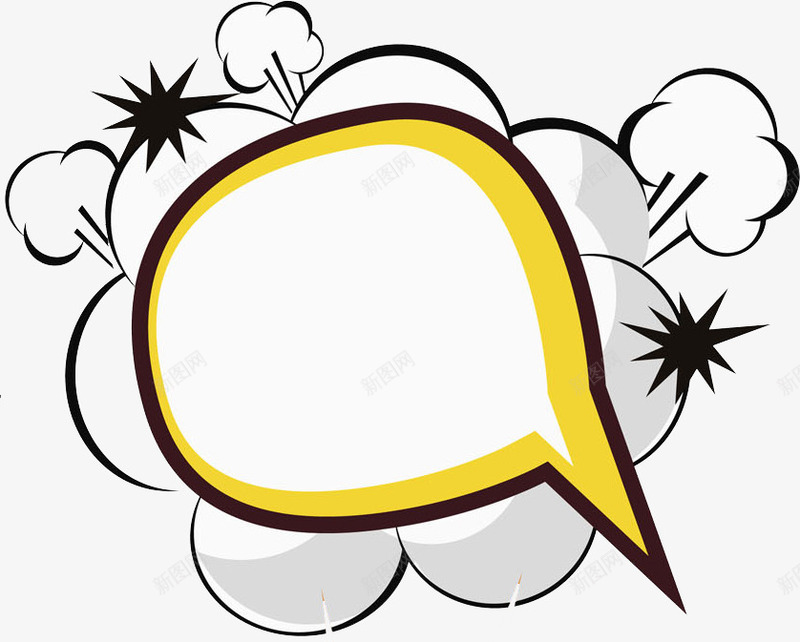 手绘对话框png免抠素材_新图网 https://ixintu.com 卡通 对话框 手绘 爆炸边框 白色 装饰 黄色 黑色
