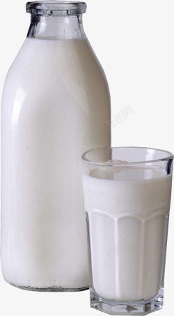 玻璃瓶免扣图瓶子牛奶和杯子高清图片