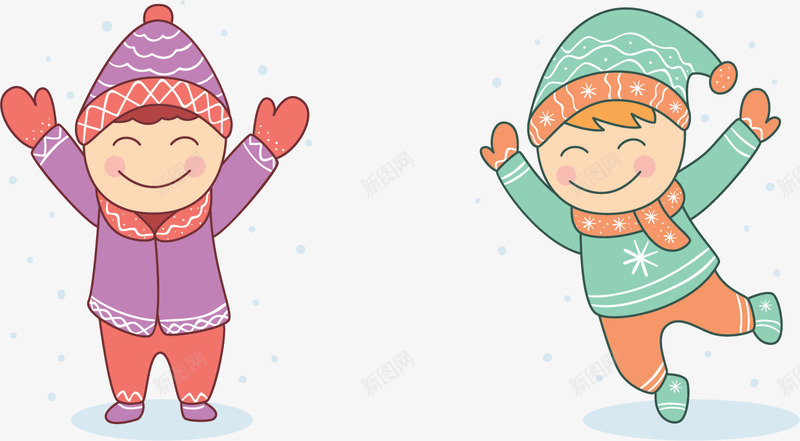 欢呼雀跃的孩子png免抠素材_新图网 https://ixintu.com 免扣png 免费png 免费png素材 冬装的孩子 紫色衣服 绿色衣服