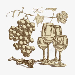 手绘葡萄和酒杯矢量图素材