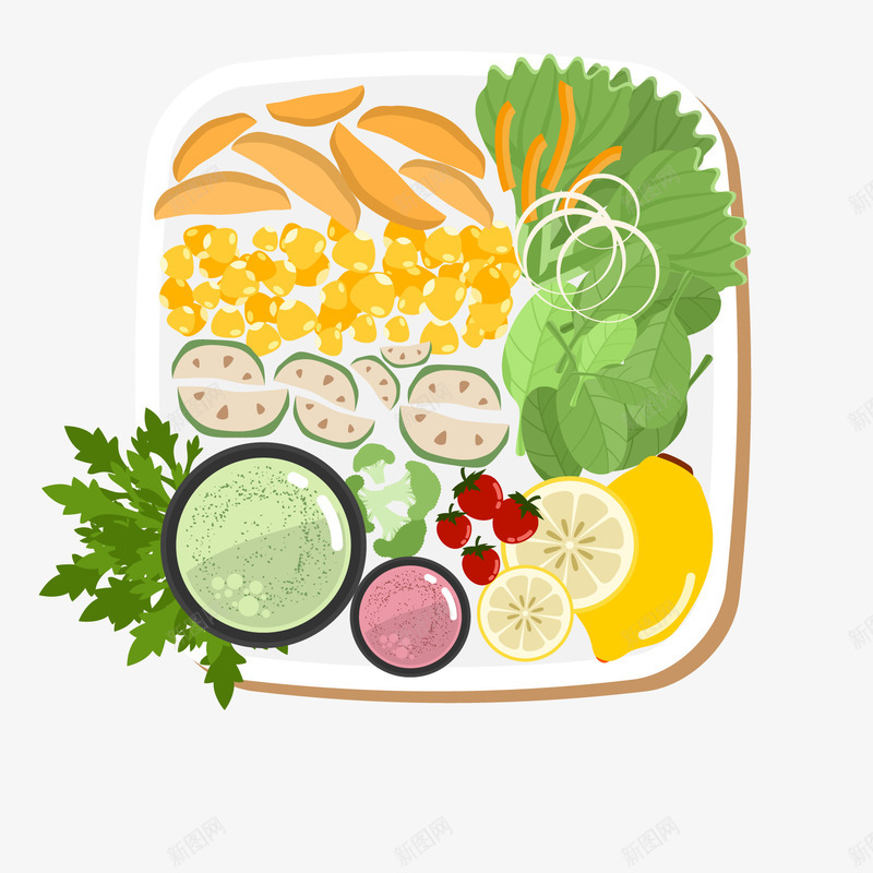 美味的素食食品png免抠素材_新图网 https://ixintu.com 卡通 素食 餐盒