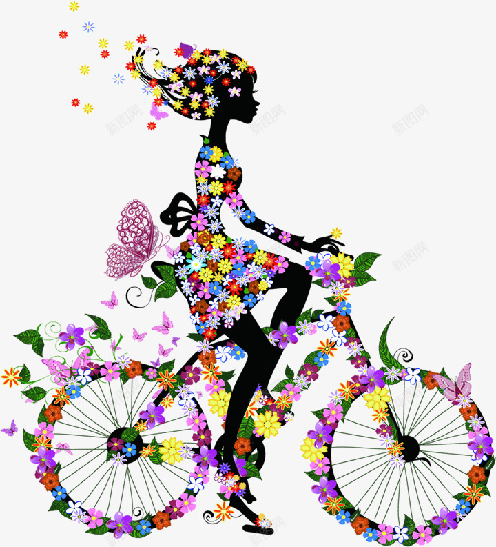 炫彩个性人物花朵骑车png免抠素材_新图网 https://ixintu.com 个性 人物 花朵 设计 骑车