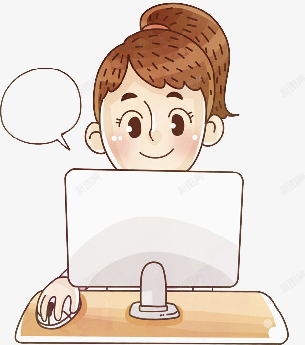 玩电脑的女人png免抠素材_新图网 https://ixintu.com 上班族 卡通 女人 对话框 工作的 漂亮的 电脑 白领