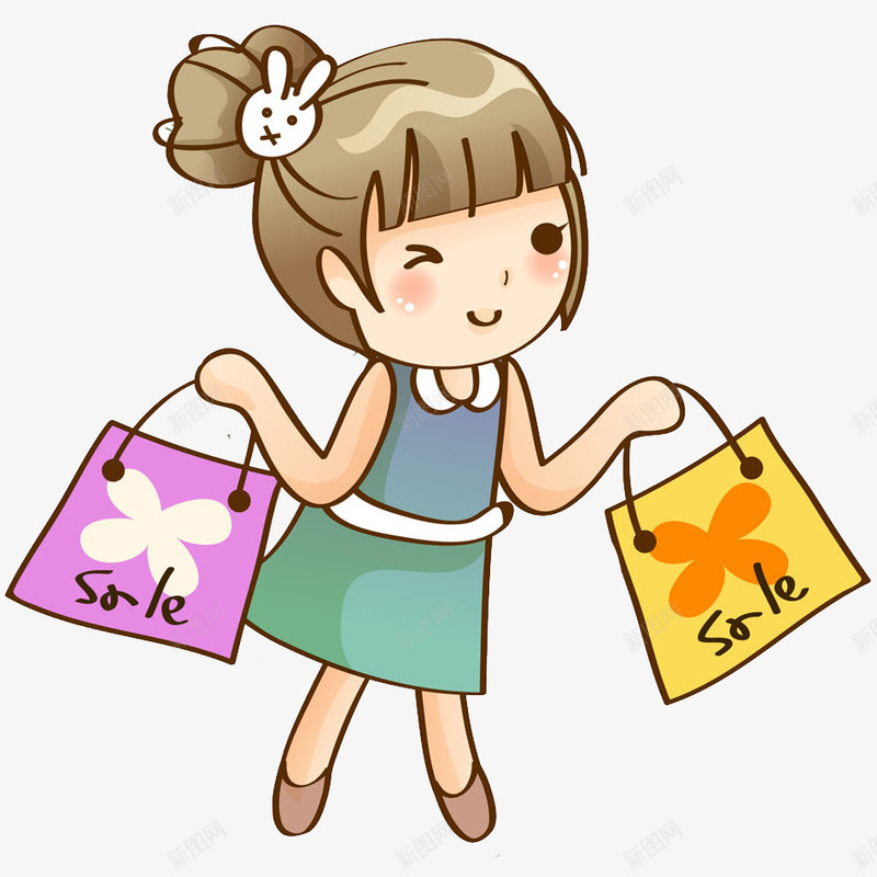 卡通拿着购物袋的女孩png免抠素材_新图网 https://ixintu.com 促销 可爱的 女生拎购物袋 小女孩 插图 漂亮的 购物 购物袋