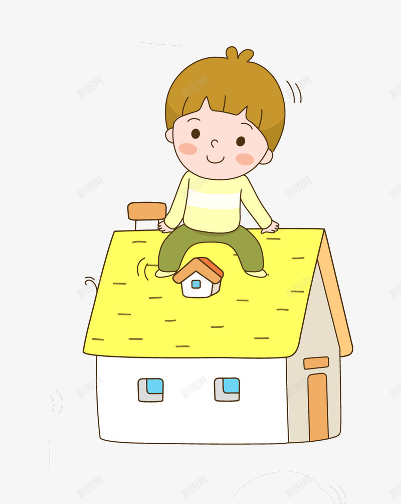 房顶上的小人png免抠素材_新图网 https://ixintu.com 卡通小人 可爱 小男孩 屋顶 房屋 手绘图 插图