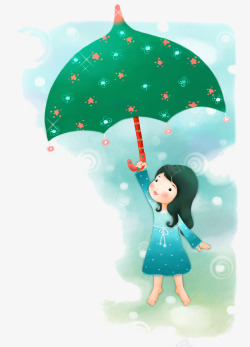 打雨伞的小女孩卡通画高清图片