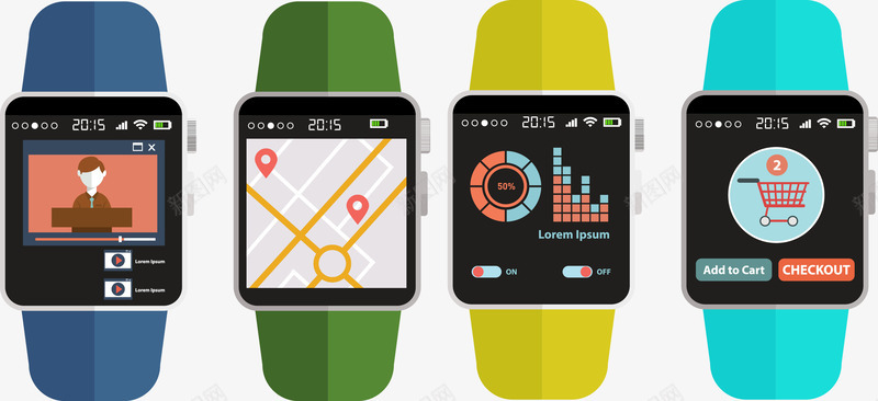 手绘智能手表png免抠素材_新图网 https://ixintu.com 地图 定位 导航 彩色 手绘 数据 智能 智能手表 界面 购物