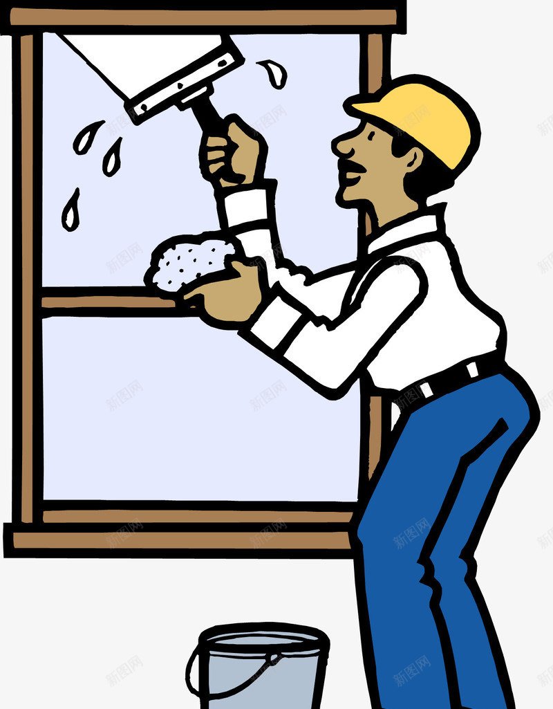 漫画清洗窗户png免抠素材_新图网 https://ixintu.com 工人 清洗 漫画 窗户