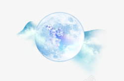 蓝色圆月手绘创意蓝色月亮高清图片