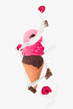 创意甜筒创意牛奶中的草莓甜筒高清图片