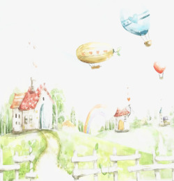 美丽村庄和大氢气球卡通素材