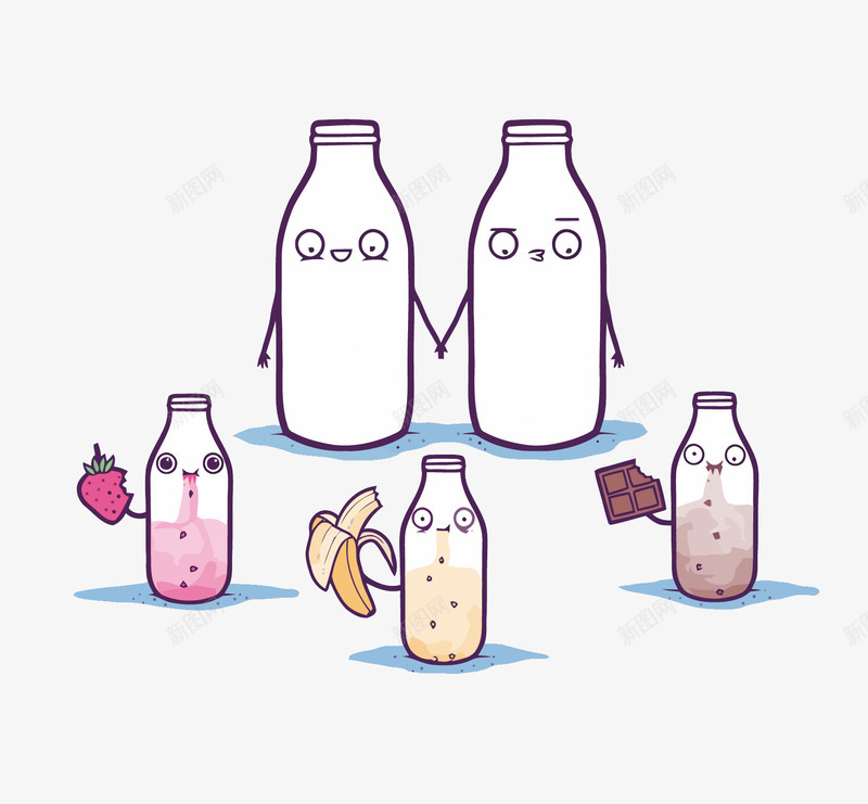 卡通牛奶png免抠素材_新图网 https://ixintu.com PNG PNG免费下载 PNG图片 卡通 巧克力味 扁平化 牛奶 草莓味 香蕉味