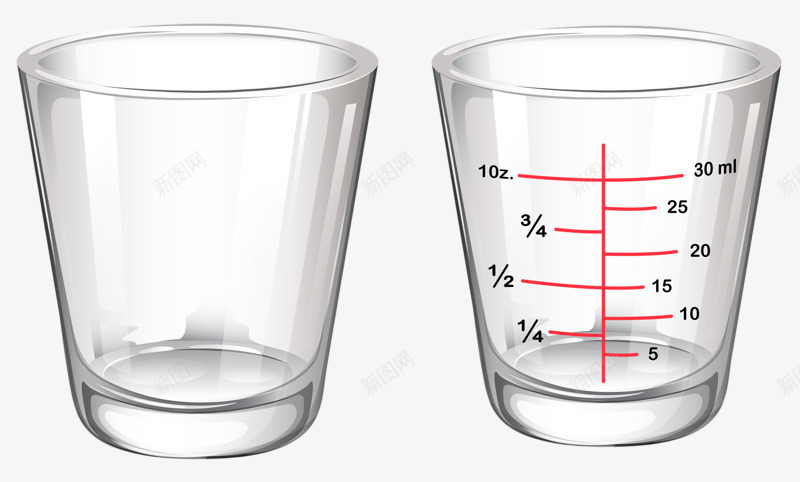 有刻度的杯子和无刻度的杯子png免抠素材_新图网 https://ixintu.com 刻度 有刻度的杯子 杯子 玻璃杯