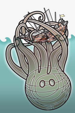 章鱼海怪图片海洋怪物吞噬帆船高清图片