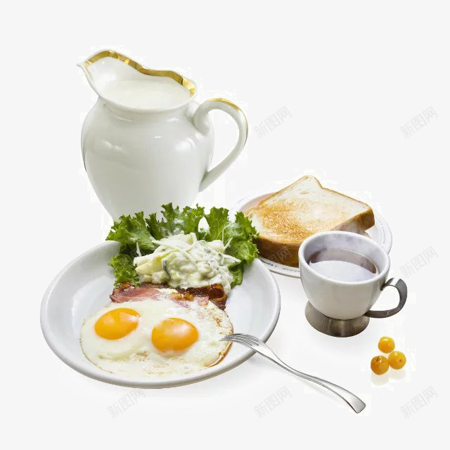 营养美味早餐png免抠素材_新图网 https://ixintu.com 沙拉 烤起司 煎蛋 牛奶