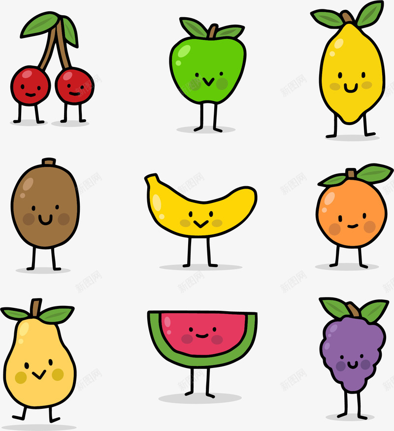 微笑的水果小人矢量图eps免抠素材_新图网 https://ixintu.com 图案 微笑水果 水果小人 矢量图 矢量素材 西瓜小人 香蕉小人