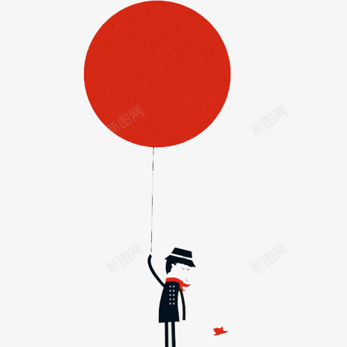 拿起球的小人png免抠素材_新图网 https://ixintu.com 创意 红色气球 绘画 黑色小人