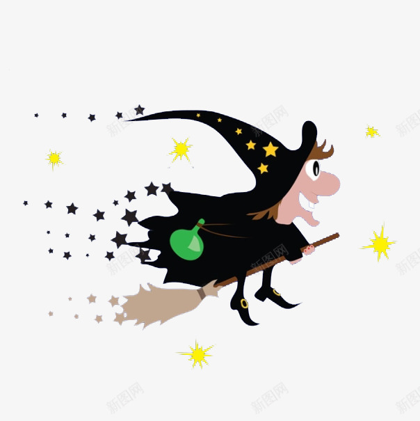 卡通骑着魔法扫帚的女巫png免抠素材_新图网 https://ixintu.com 万圣节 卡通女巫 女巫 扫帚 插画 海报设计 漫画 童话 魔法 魔法扫帚