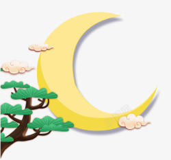中秋佳节手绘树上的月亮素材