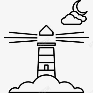 灯塔在夜间图标图标