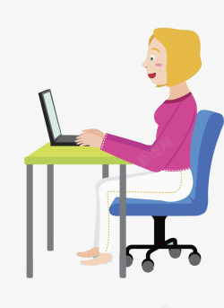 上班的女孩卡通正确的看电脑高清图片