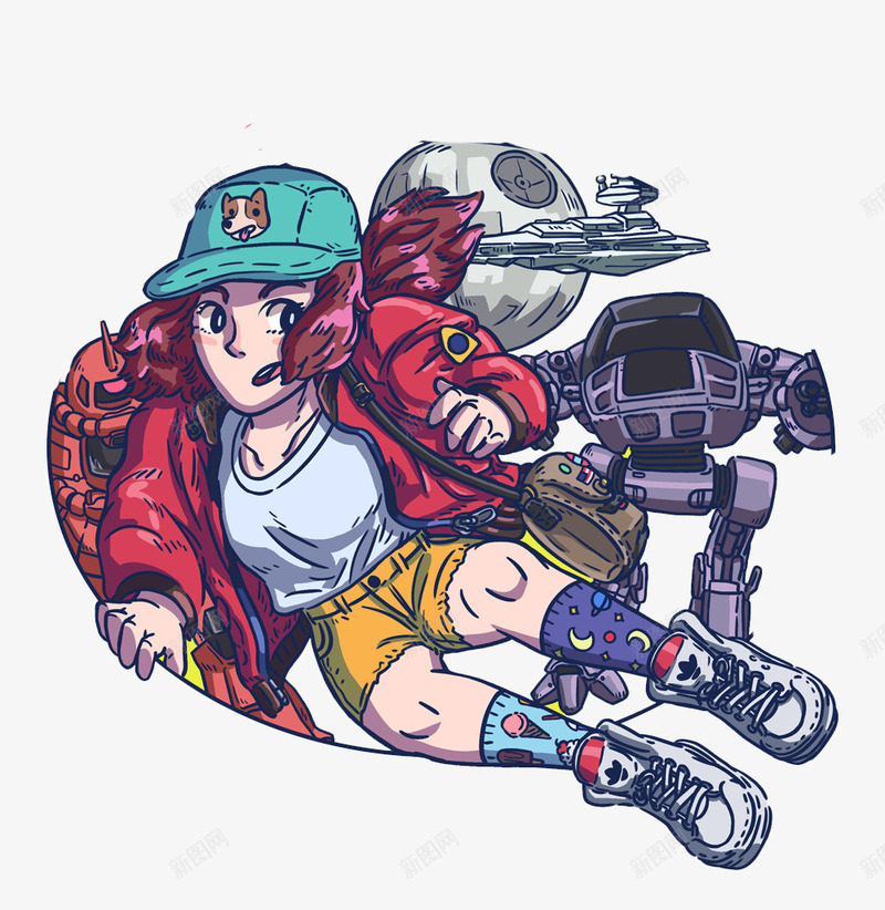 太空女孩png免抠素材_新图网 https://ixintu.com Q版 卡通 嘻哈 插画 暗黑系 涂鸦 潮流 潮牌 美式漫画 美漫 街头涂鸦