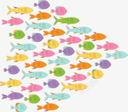 游动鱼群海洋生物一群多彩小鱼高清图片
