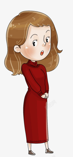 卡通红色连衣裙的女人素材