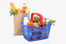纸袋中的蔬果买菜高清图片