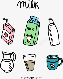 卡通草莓汁滴落6款卡通牛奶元素高清图片