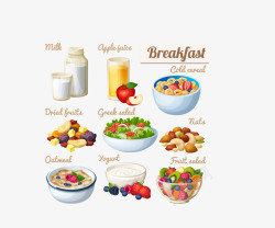 彩色早餐彩色早餐食物大集合牛奶面包矢量图高清图片